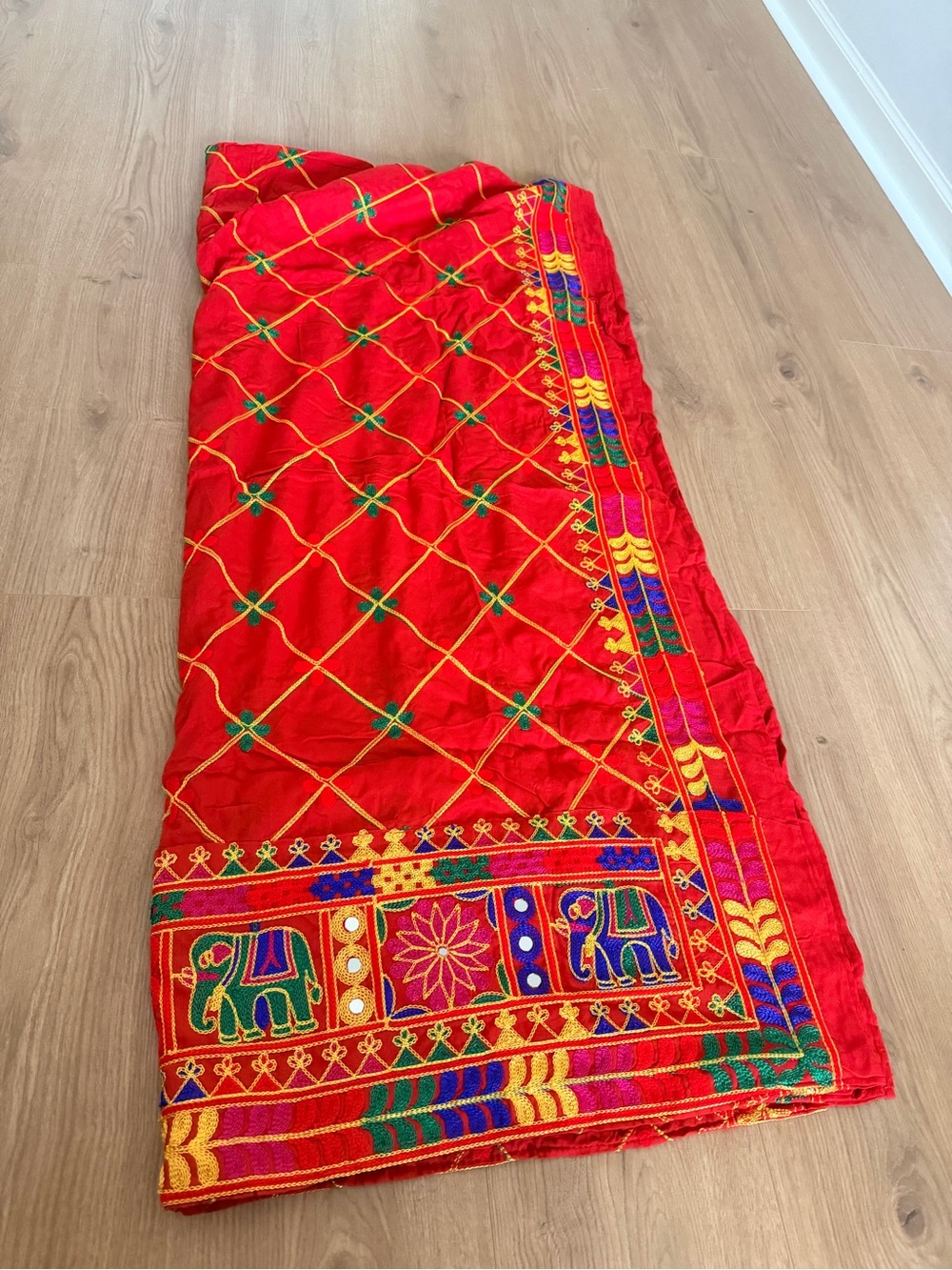 Red Embroidered Elephant scarf Duppata